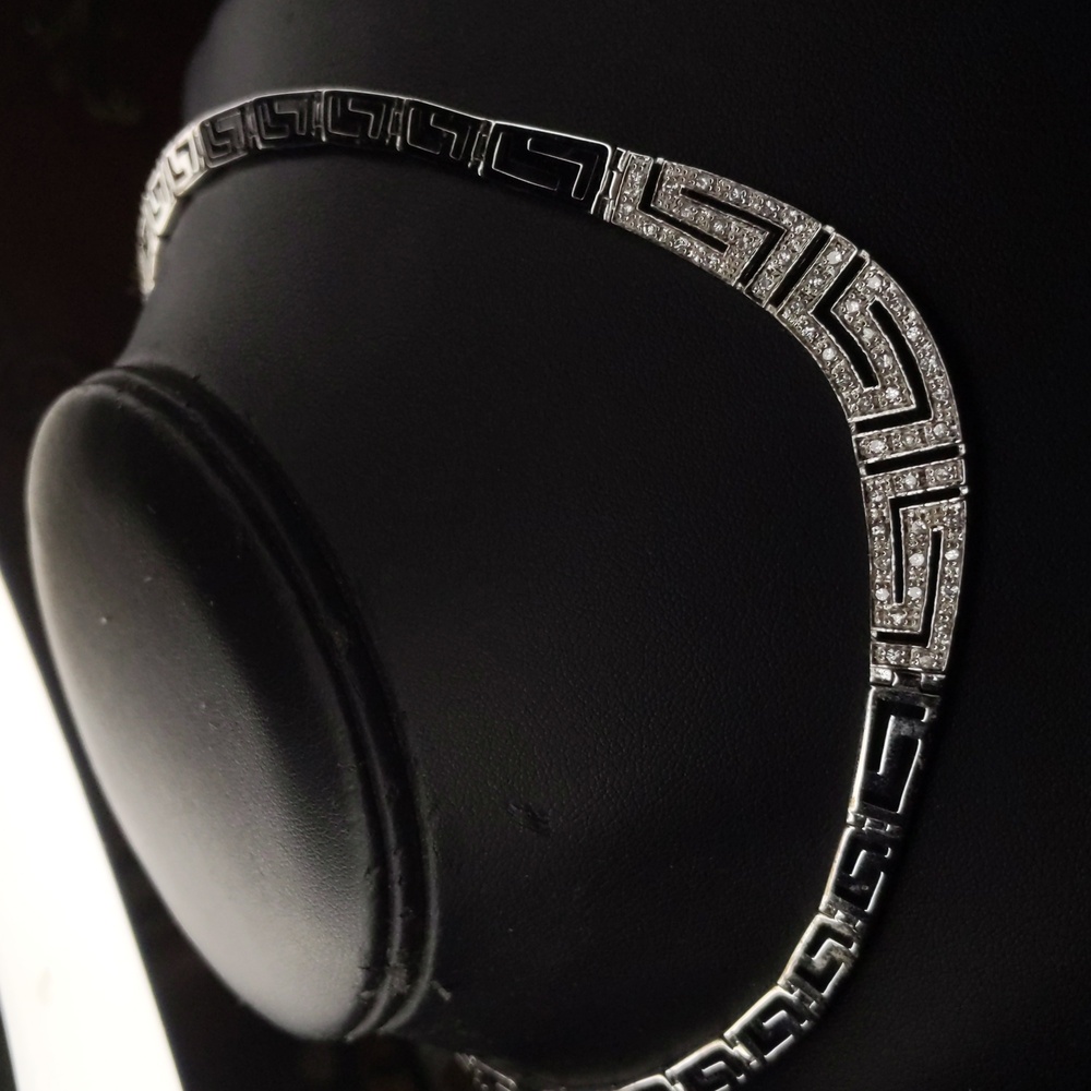 Collar necklace sterling silver 925 greek key design cz